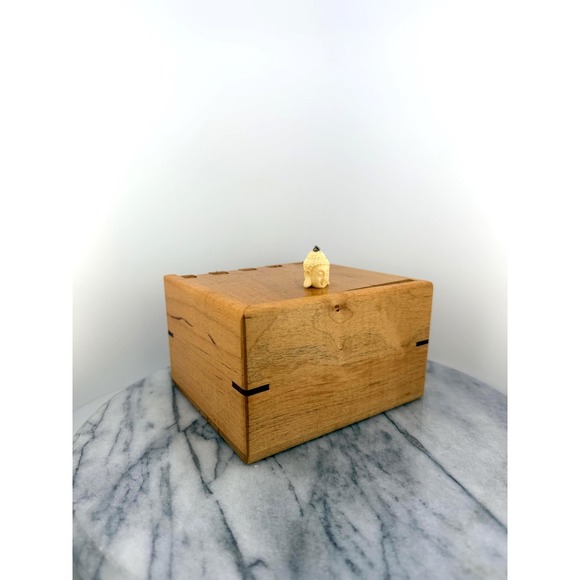The Unbranded Brand Other - Vintage Handcrafted Wooden Keepsake Box Buddha Finial, Artisan, Zen Meditation